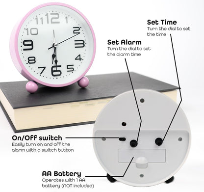 Non-Ticking Table Clock With Large Display Battery Powered For Heavy Sleepers