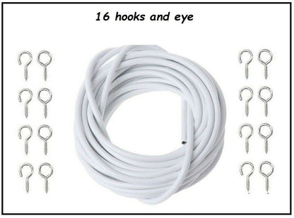 2M/3M/4M CURTAIN WIRE CORD CABLE WHITE WINDOW WITH HOOKS AND EYES