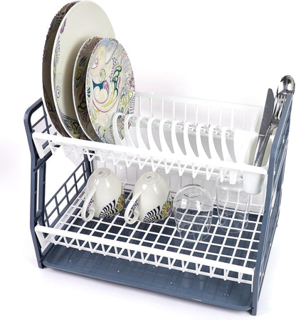 2-Tier Dish Drying Rack Large Capacity Drainer, Utensil Holder, Drain board