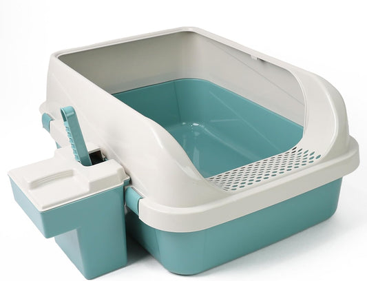 DIVCHI Cat Litter Tray Box, Litter Box, Plastic Cat Open Top Litter Tray with Scoop and Scoop Box Kitten Detachable Rim Easy Cleaning, 57.2 x 41.5 x 24.3cm