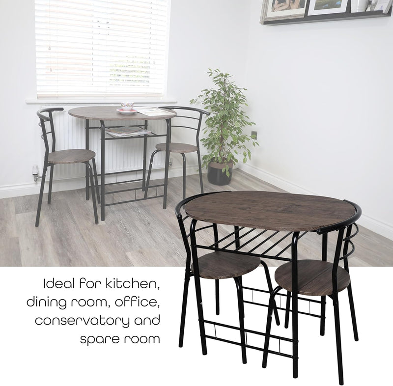 3 Piece Dining Table & Chairs Set With Storage Shelf And Wine Rack Modern Breakfast Bar Table