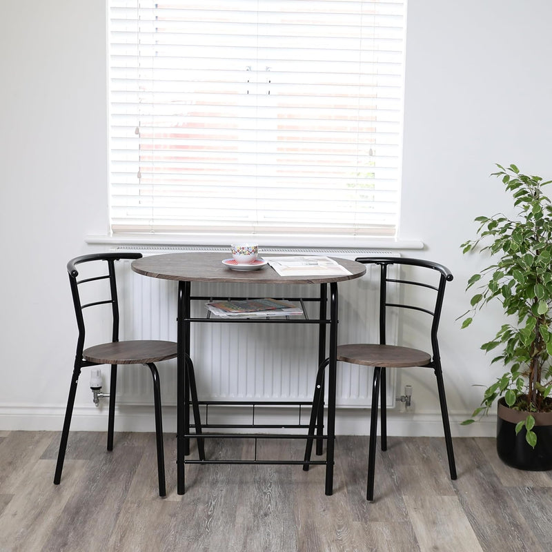 3 Piece Dining Table & Chairs Set With Storage Shelf And Wine Rack Modern Breakfast Bar Table