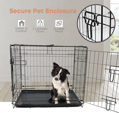 Dog Crate/Cage with Tray Durable, Foldable  with Double Doors | 2 Doors Easy Clean Removable Tray Cats House | Black