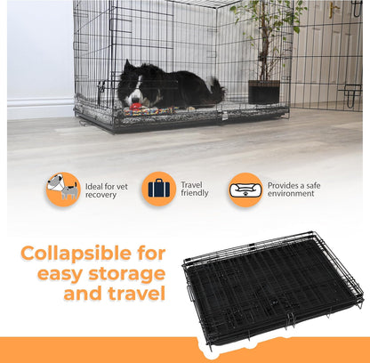 Dog Crate/Cage with Tray Durable, Foldable  with Double Doors | 2 Doors Easy Clean Removable Tray Cats House | Black