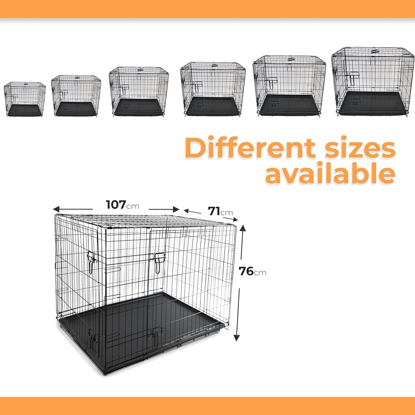 Dog Crate/Cage with Tray Durable, Foldable  with Double Doors | 2 Doors Easy Clean Removable Tray Cats House | Black