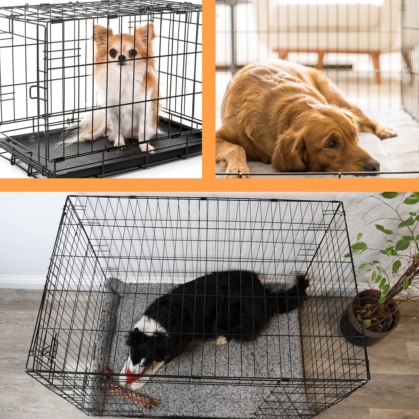 Dog Crate/Cage with Tray Durable, Foldable  with Double Doors | 2 Doors Easy Clean Removable Tray Cats House | Black