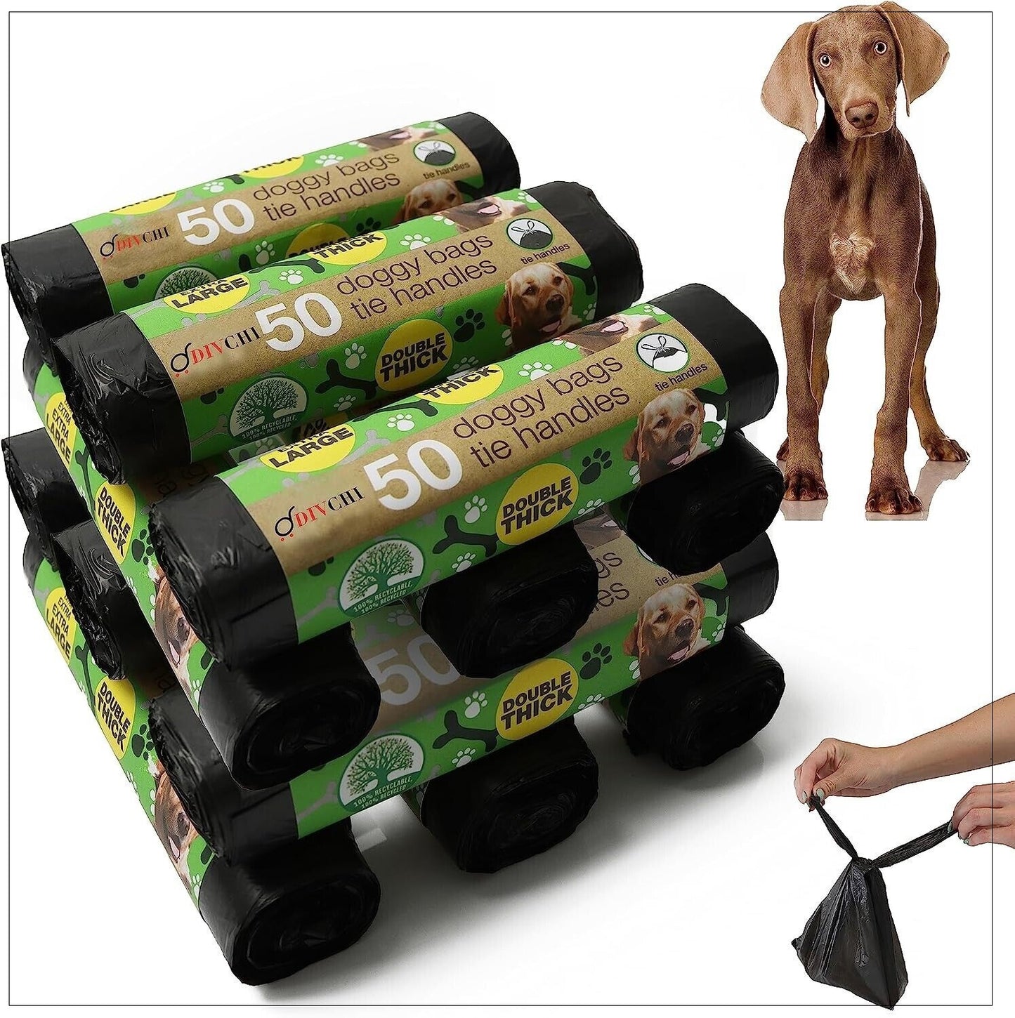 DIVCHI Dogs Poo Bag With Tie Handles Doggy Waste Pickup Bag (12 X 50 )600 Bags