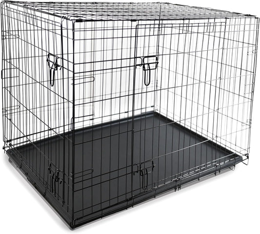 Dog Crate/Cage with Tray Durable, Foldable  with Double Doors | 2 Doors Easy Clean Removable Tray Cats House | Black