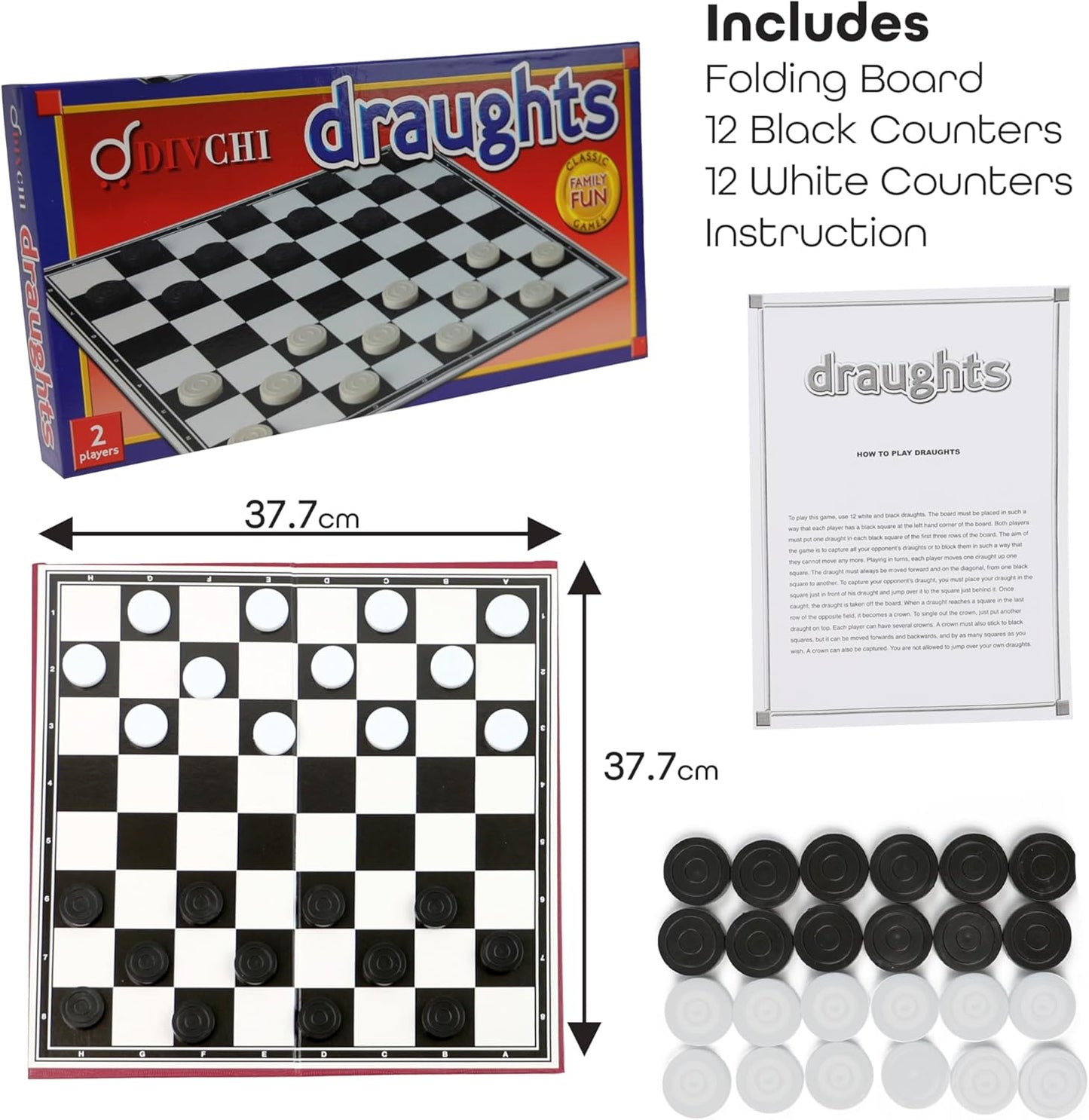 Draughts Board Game | 14" Foldable Draughts Set | Checkers & Draughts Game | Traditional Games | For Children And Adults