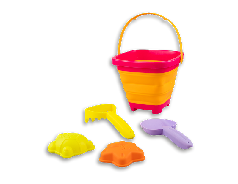 5 Pcs Foldable Beach Bucket set with 2 Moulds Perfect for Kids Beach Day