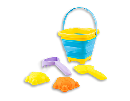 5 Pcs Foldable Beach Bucket set with 2 Moulds Perfect for Kids Beach Day