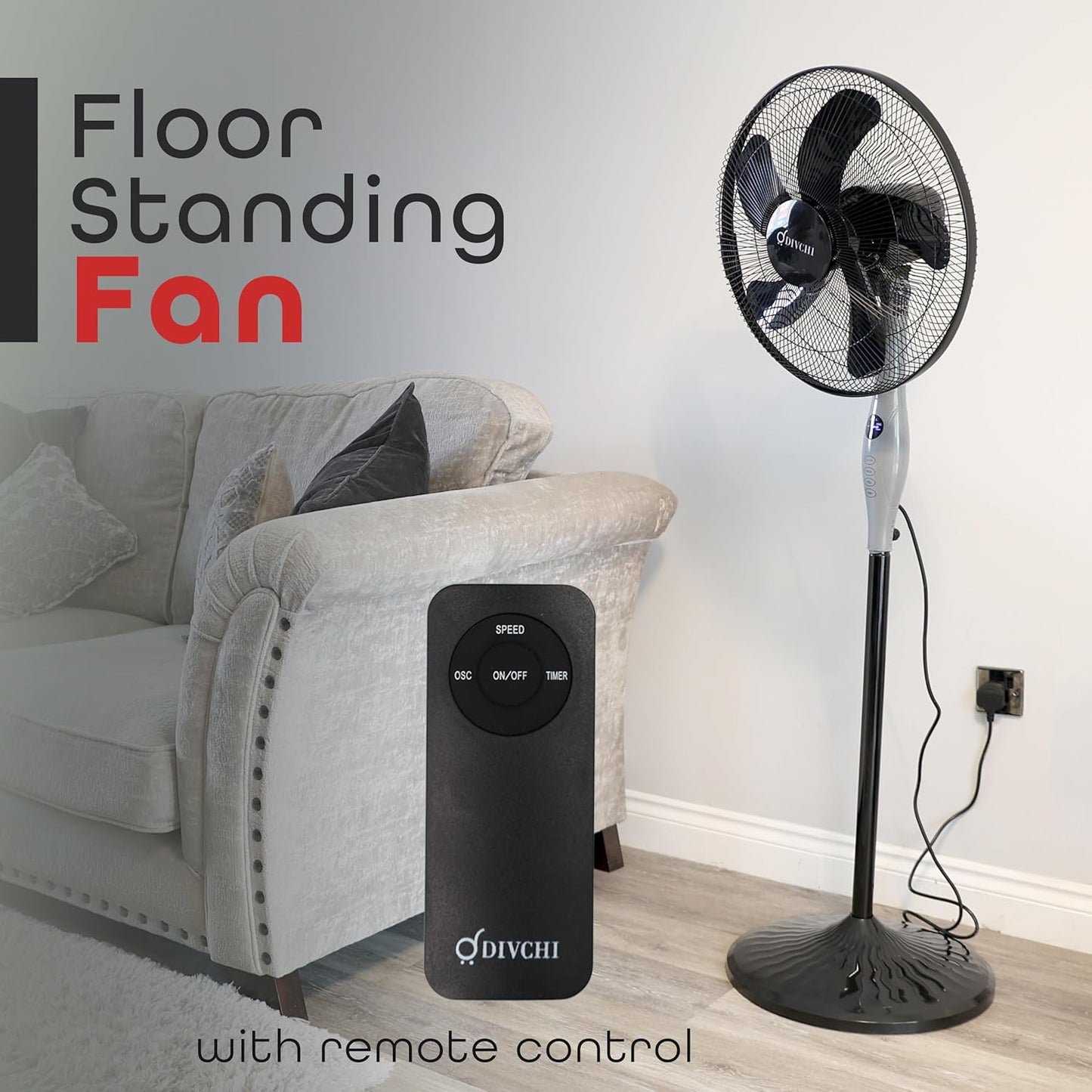 18 Inch Oscillating Pedestal Fan Black With Remote and Touch Screen Electric Fan