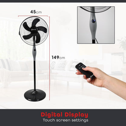 18 Inch Oscillating Pedestal Fan Black With Remote and Touch Screen Electric Fan