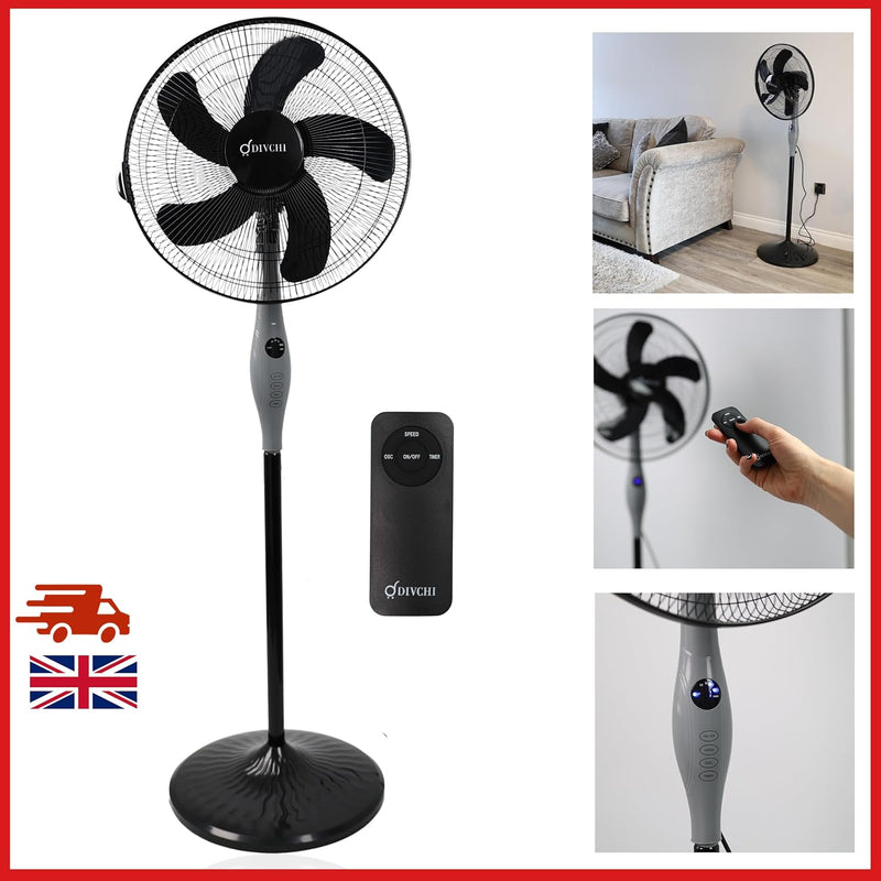 18 Inch Oscillating Pedestal Fan Black With Remote and Touch Screen Electric Fan