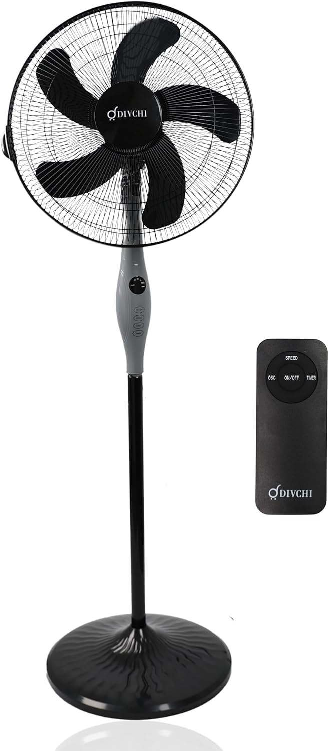 18 Inch Oscillating Pedestal Fan Black With Remote and Touch Screen Electric Fan