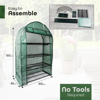 4 Tier Wide Greenhouse with Frame and Roll up Zip Panel Door Perfect for Garden