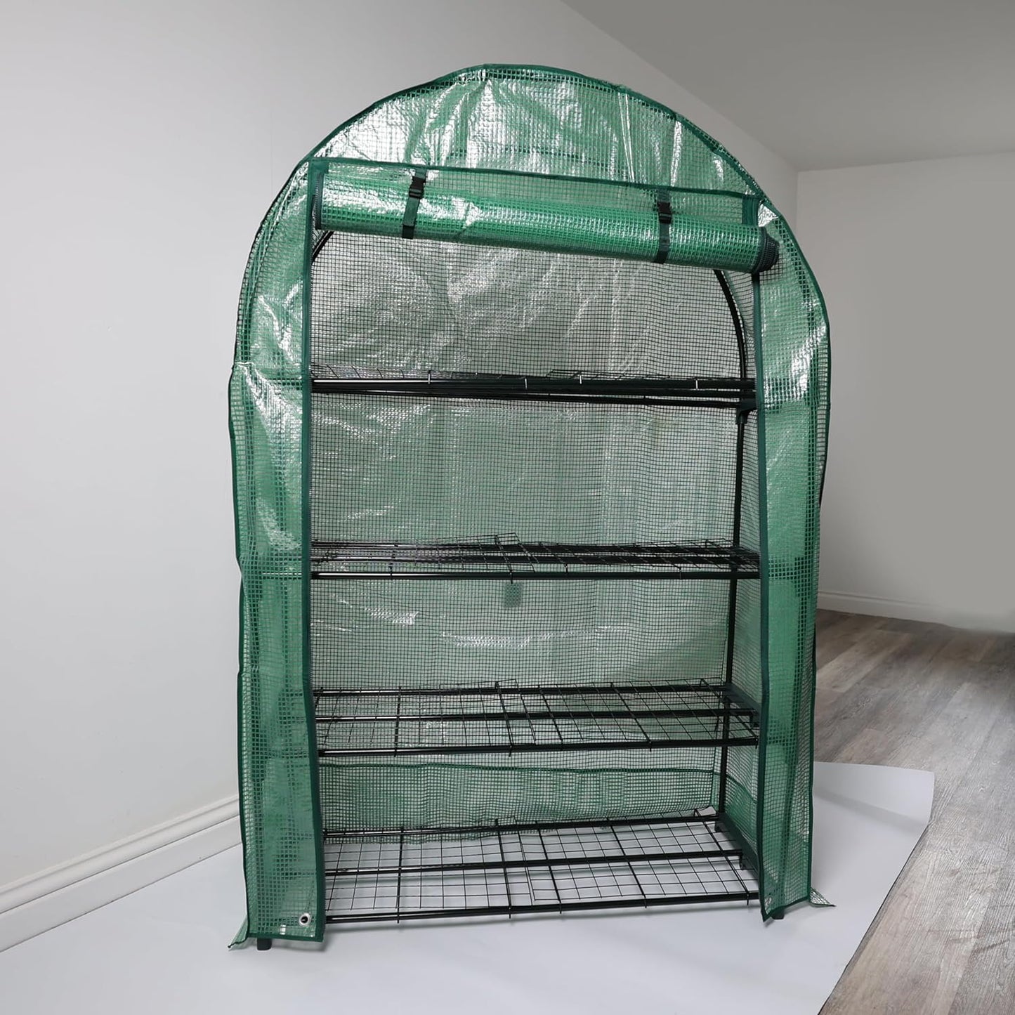 4 Tier Wide Greenhouse with Frame and Roll up Zip Panel Door Perfect for Garden