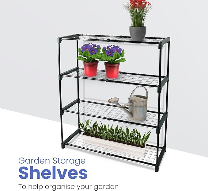 4 Tier Garden Storage Shelve Greenhouse Shelf Easy to Assemble Shed Rack