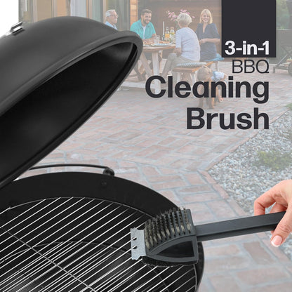 DIVCHI 3-in-1 BBQ Grill Cleaning Brush Heavy-Duty Long Handle Grates Cleaner with Scraper & Scrub Pad for Gas, Charcoal & Smoker Grills