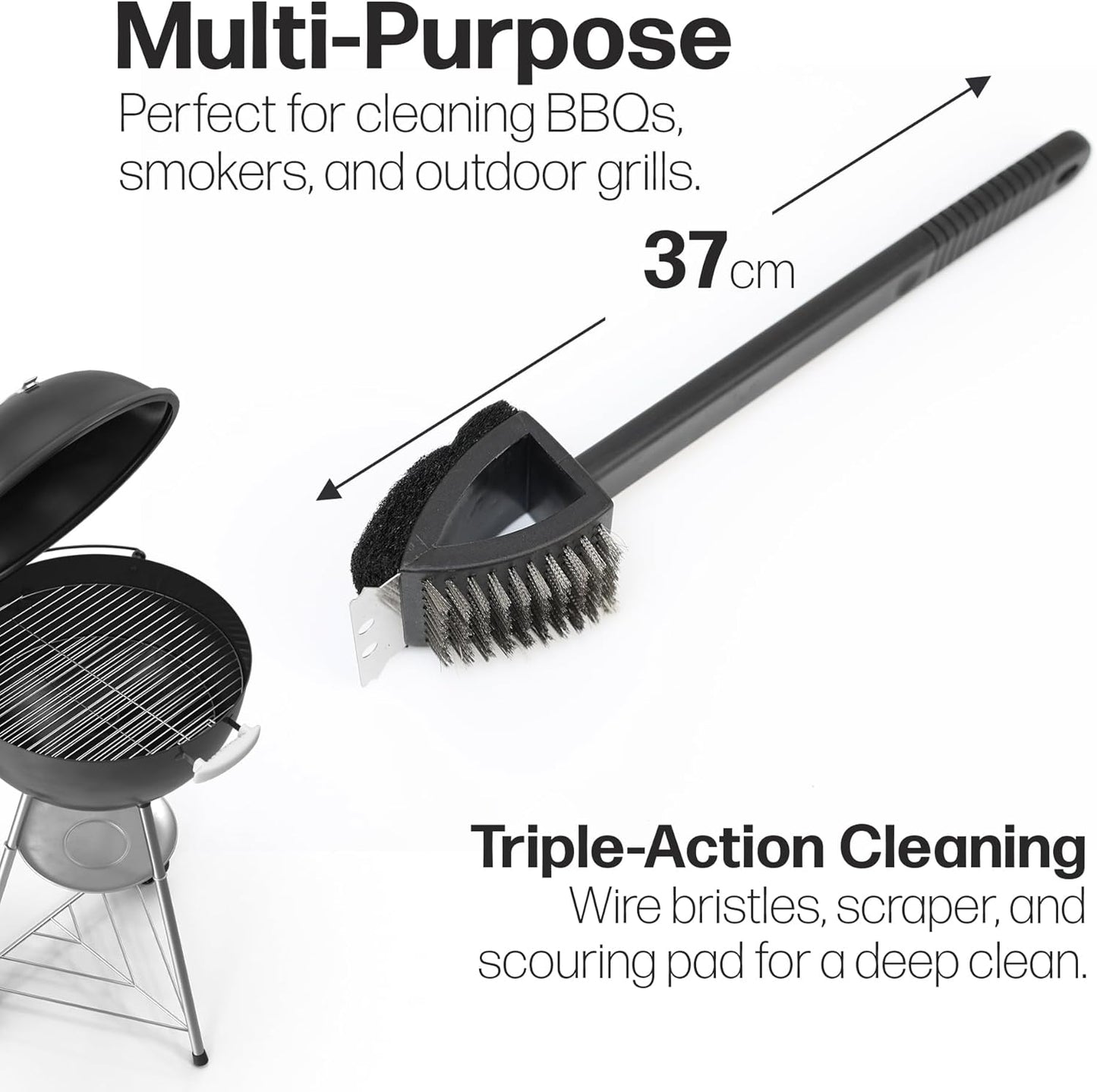 DIVCHI 3-in-1 BBQ Grill Cleaning Brush Heavy-Duty Long Handle Grates Cleaner with Scraper & Scrub Pad for Gas, Charcoal & Smoker Grills