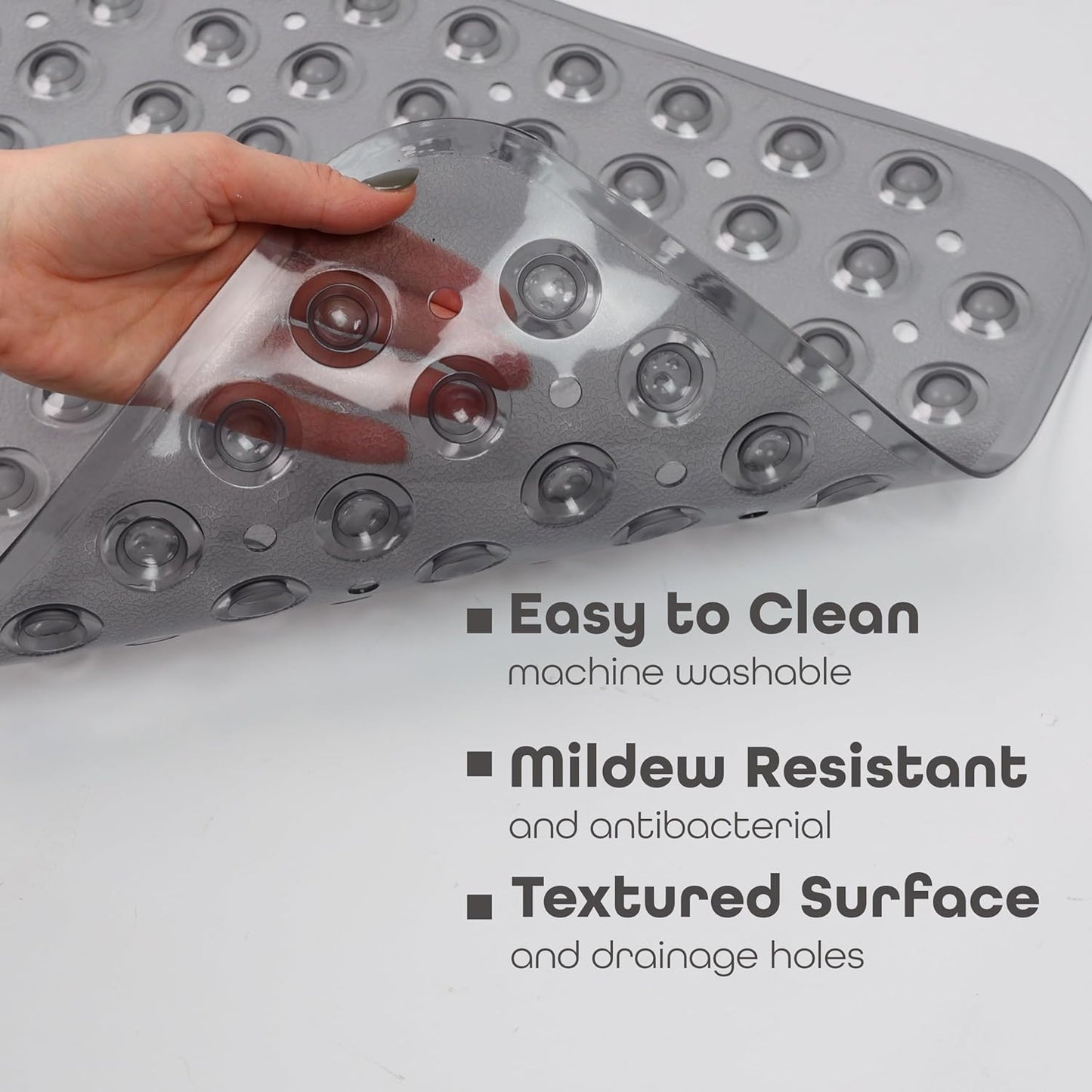 100 x 40 cm Shower Bath Mat Non Slip Anti Mould & Mildew With Strong Suction Cups Grip And Drain Holes