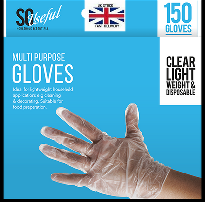 150 pack Multipurpose Transparent Plastic Disposable Safety lightweight Gloves