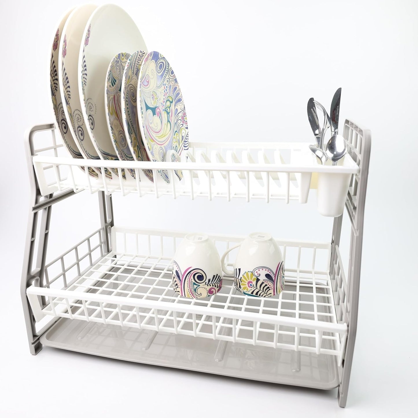 2-Tier Dish Drying Rack Large Capacity Drainer, Utensil Holder, Drain board