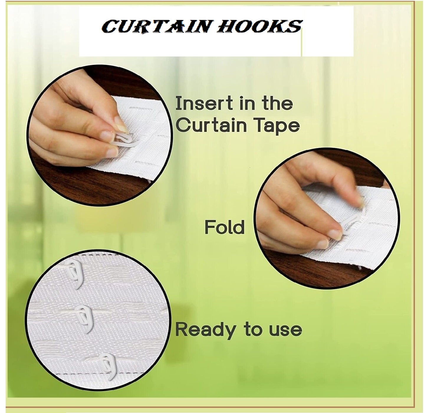 100 Pack White Plastic Curtain Hooks for Window , Door and Shower Curtain