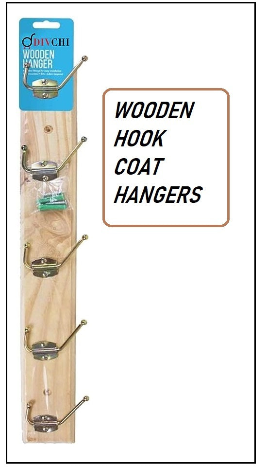 Wooden Coat Hanger, 5 Hooks Solid Wood Wall Dual Coat Hangers Rack Durable Robe Hat Clothes Hooks