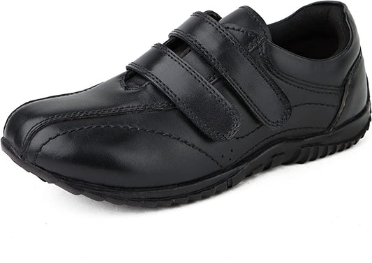 DIVCHI Boys Girls School Shoes Black Leather Easy Touch Fasten Shoes for Kids