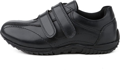 DIVCHI Boys Girls School Shoes Black Leather Easy Touch Fasten Shoes for Kids