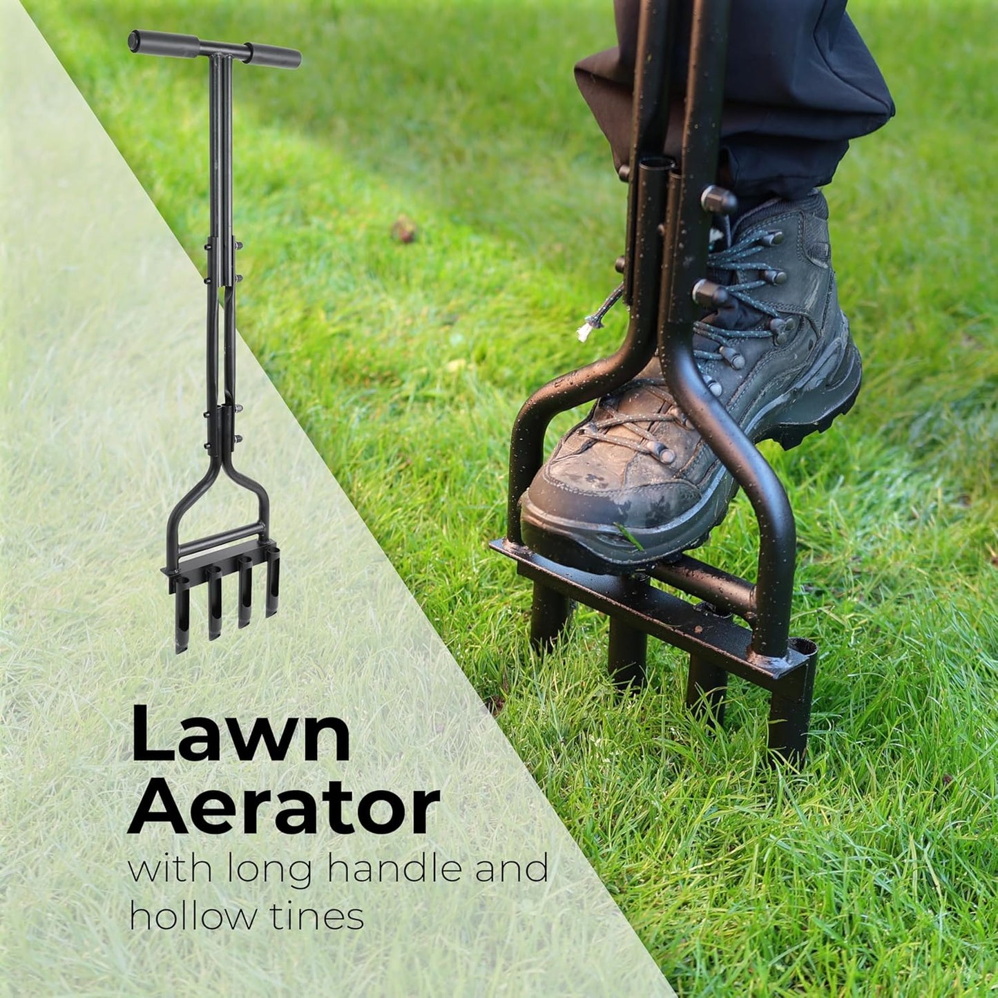 DIVCHI Lawn Aerator Tool, Aerator Lawn Coring Tool With Clean Tool, Manual Plug Aeration Tools With 4 Hollow Slots For Compacted Soil & Lawn Garden Care