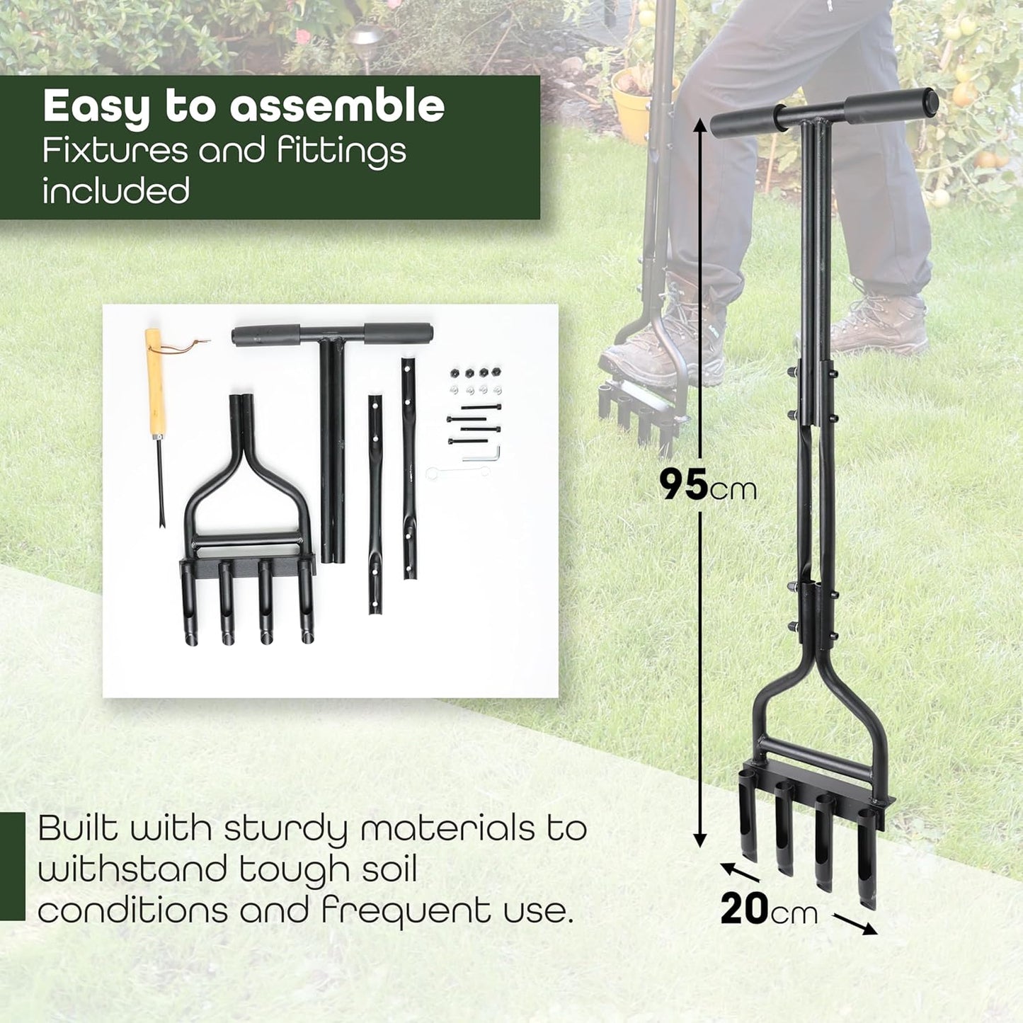 DIVCHI Lawn Aerator Tool, Aerator Lawn Coring Tool With Clean Tool, Manual Plug Aeration Tools With 4 Hollow Slots For Compacted Soil & Lawn Garden Care