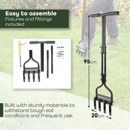 DIVCHI Lawn Aerator Tool, Aerator Lawn Coring Tool With Clean Tool, Manual Plug Aeration Tools With 4 Hollow Slots For Compacted Soil & Lawn Garden Care