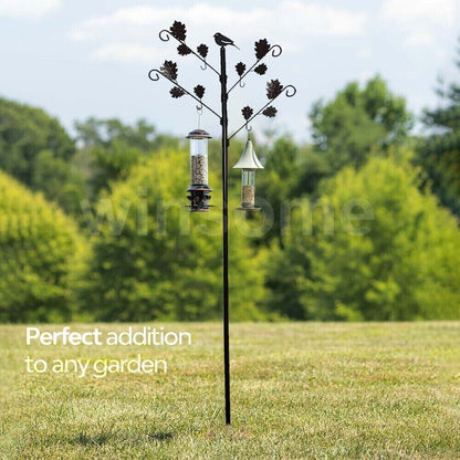 Bird Feeding Station With Leaves Branches Adjustable Pole  outdoor Garden Decor