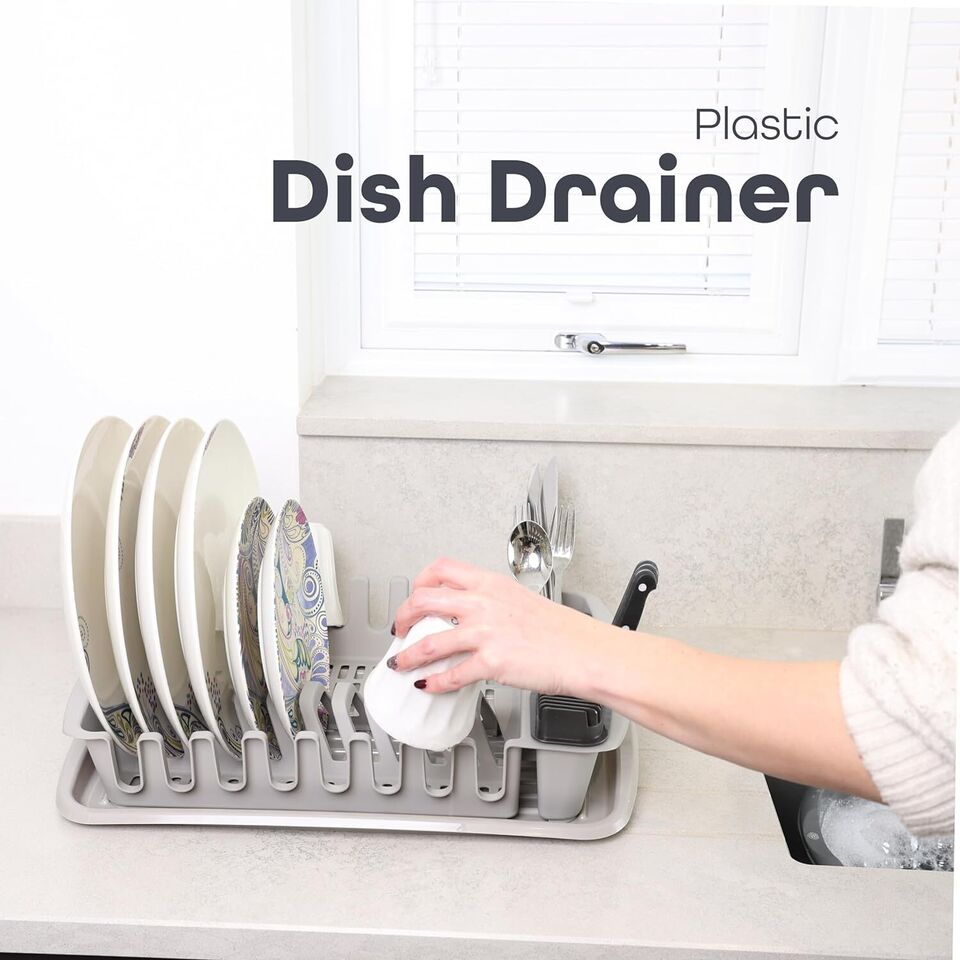 Plastic Dish Drying Rack Sink Drainer Cutlery Cup Utensil Holder For Kitchen