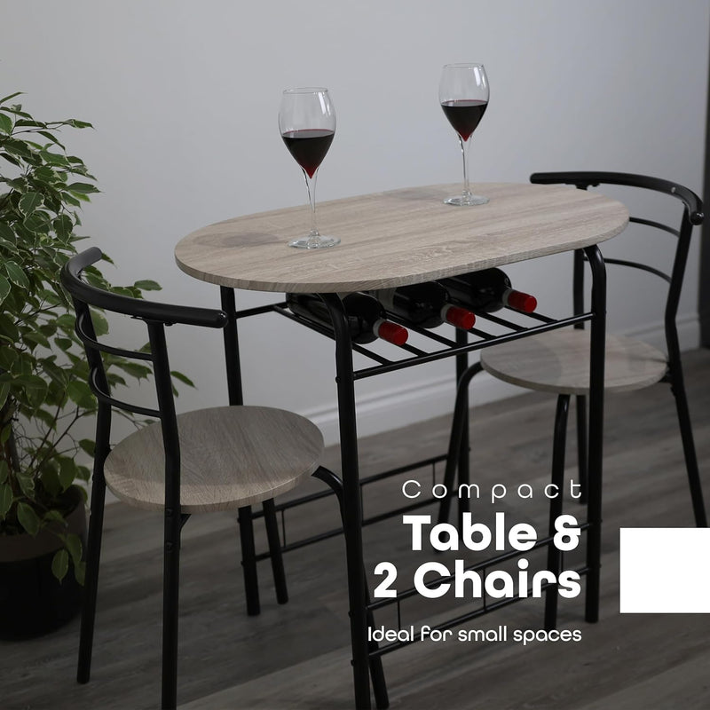 3 Piece Dining Table & Chairs Set With Storage Shelf And Wine Rack Modern Breakfast Bar Table