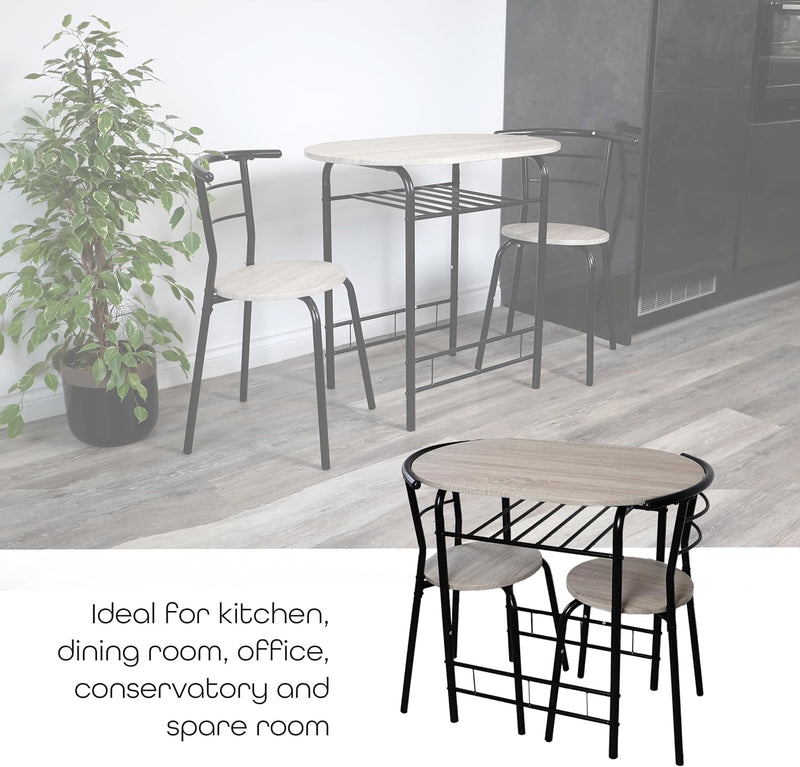 3 Piece Dining Table & Chairs Set With Storage Shelf And Wine Rack Modern Breakfast Bar Table