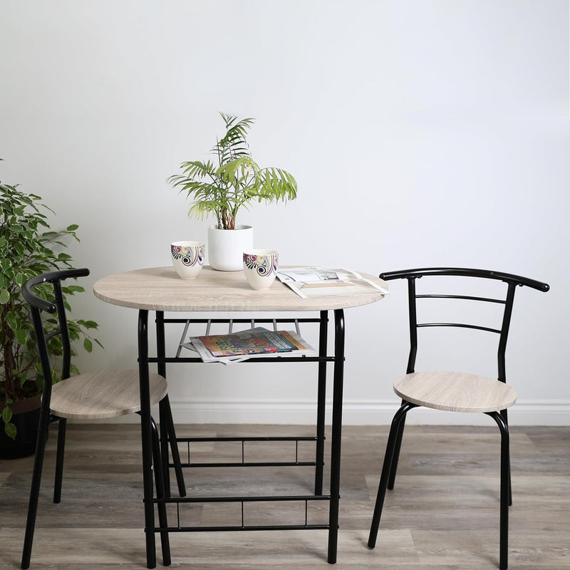 3 Piece Dining Table & Chairs Set With Storage Shelf And Wine Rack Modern Breakfast Bar Table