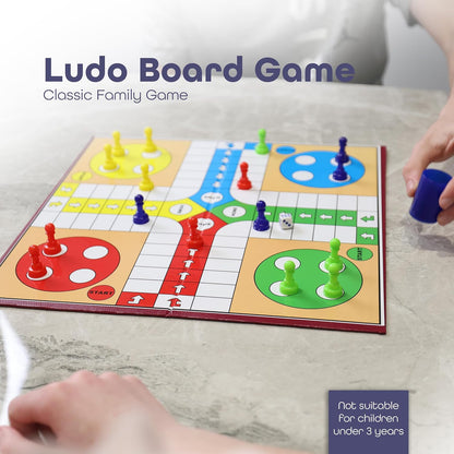 Ludo Game - Traditional Ludo Board Game Set for Kids & Adults Indoor Fun - 1 x Folding Ludo Board, 16 x Ludo Counters, 1 x Dice, 1 x Shaker - Indoor Games