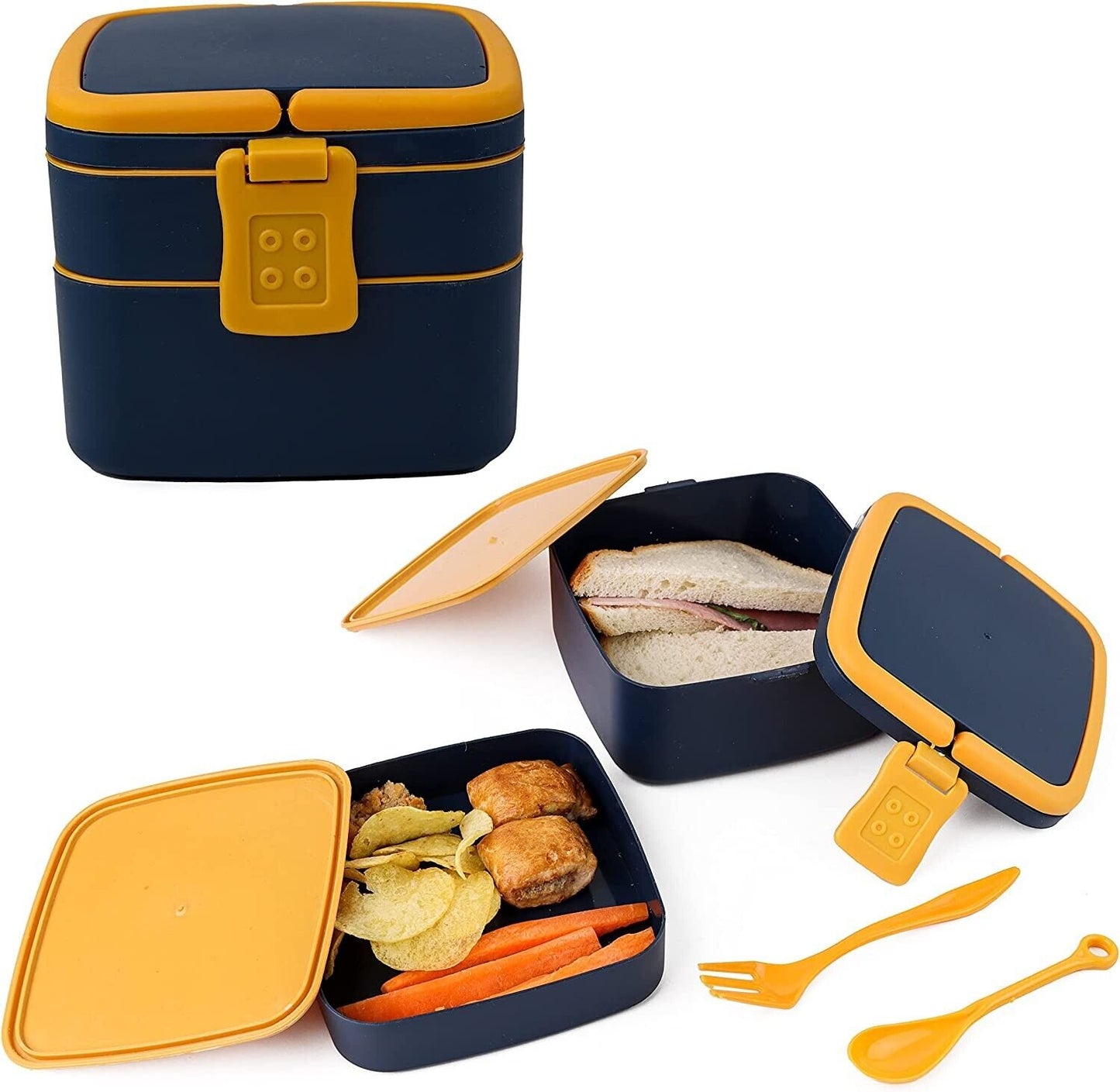 DIVCHI Lunch Box Meal Holder Bento Boxes with Spoon & Fork And 2 Compartments