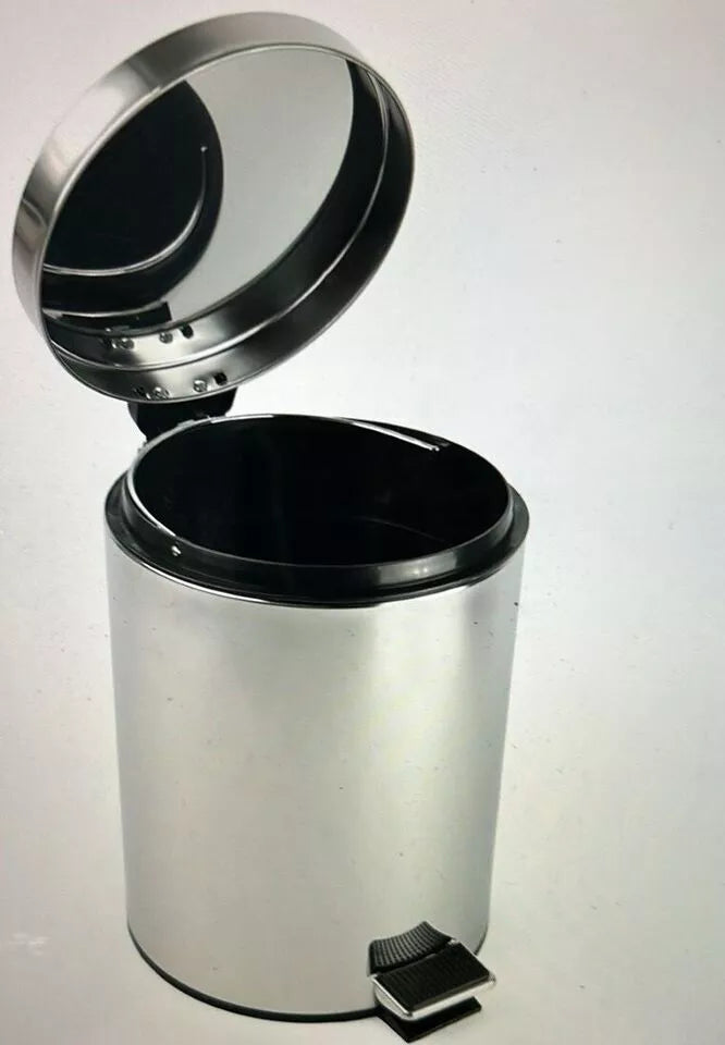 STAINLESS STEEL SILVER KITCHEN BATHROOM TOILET RUBBISH PEDAL BIN 5 LITRE