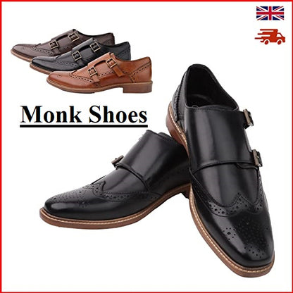 DIVCHI Men Monk Shoes Slip Buckle Strap on Loafers