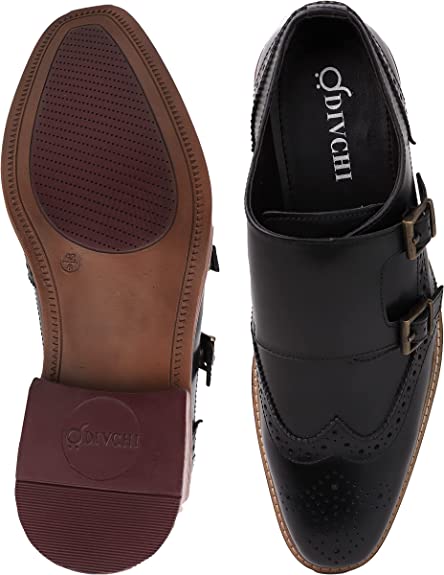 DIVCHI Men Monk Shoes Slip Buckle Strap on Loafers