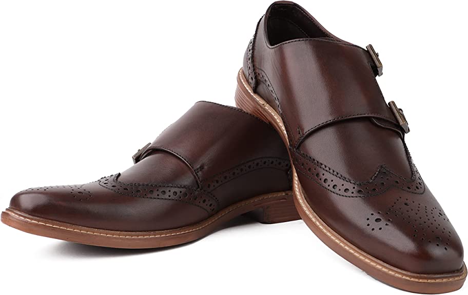 DIVCHI Men Monk Shoes Slip Buckle Strap on Loafers