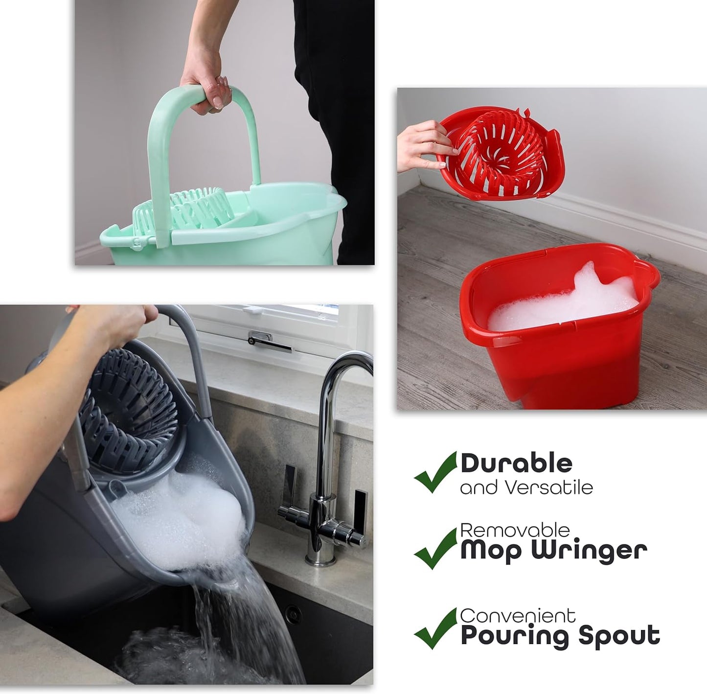 Wringer Mop Bucket Lightweight & Portable Floor Mess-Free Pouring