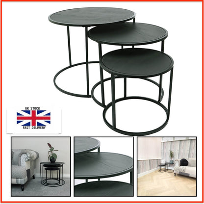 Set Of 3 Nesting Tables | Coffee Table Black Metal