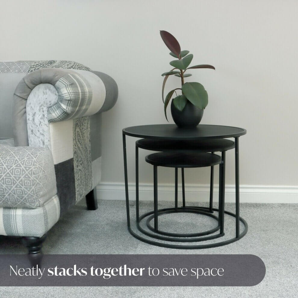 Set Of 3 Nesting Tables | Coffee Table Black Metal