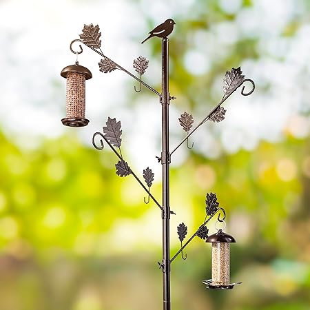 Bird Feeding Station With Leaves Branches Adjustable Pole  outdoor Garden Decor