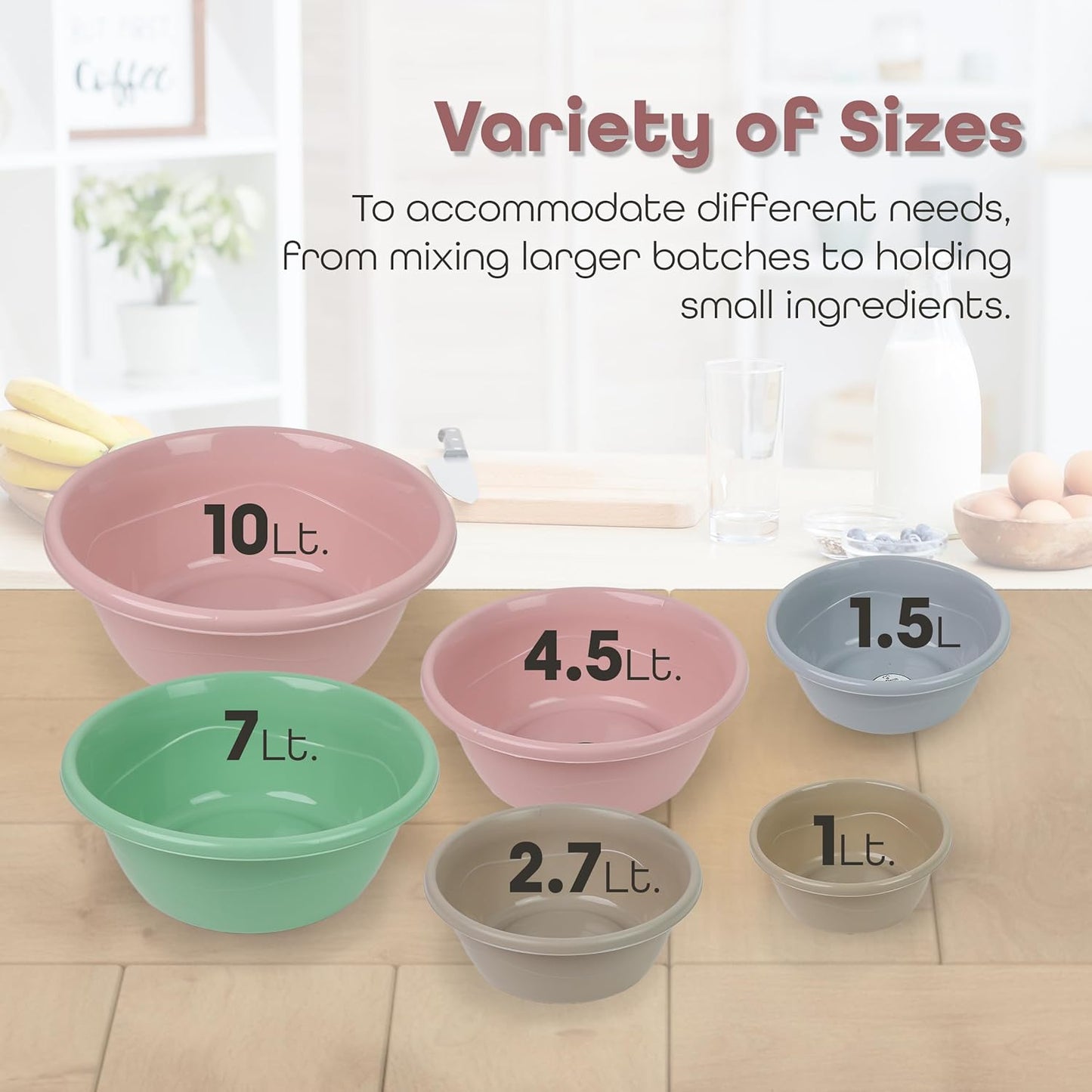 6 Pcs Plastic Bowls Nesting Mixing Bowl Set Space Saving Variety Of Sizes